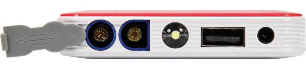 Urządzenie rozruchowe YATO 83080 Powerbank 7500 mAh zbliżenie na wejścia ładowanie innych urządzeń przenośnych gniazdo USB-A prąd wyjściowy 2 A napiecie 5 V wielofunkcyjny kabel USB-A/mini USB/micro USB/lighting/wejście 30-stykowe