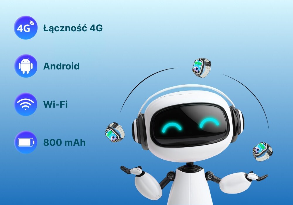 Smartwatch FOREVER Kids Boost KW-530 Rozmowy głosowe i wideo  Łączność Wi-Fi  SIM Android 4G 