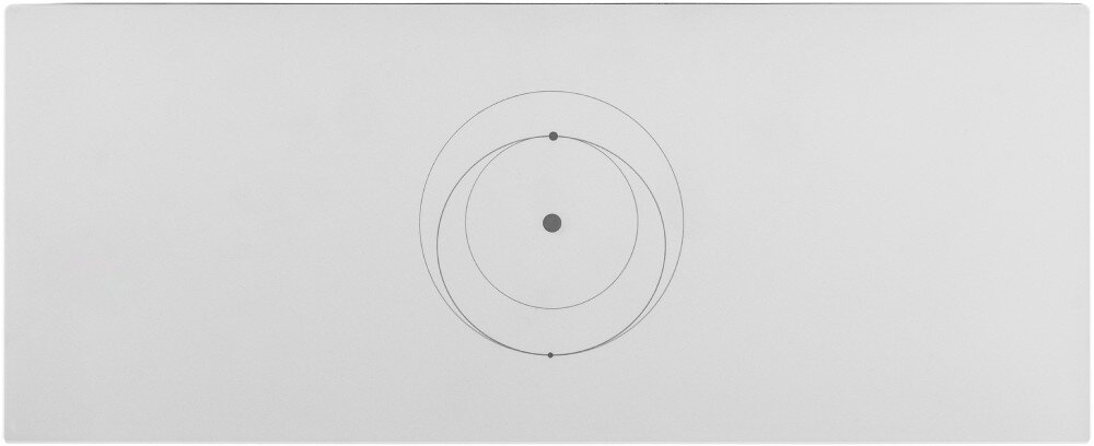 Obraz przedstawia prostokątny, biały panel z trzema koncentrycznymi okręgami i centralnym punktem. Na panelu nie ma widocznego tekstu ani logo.