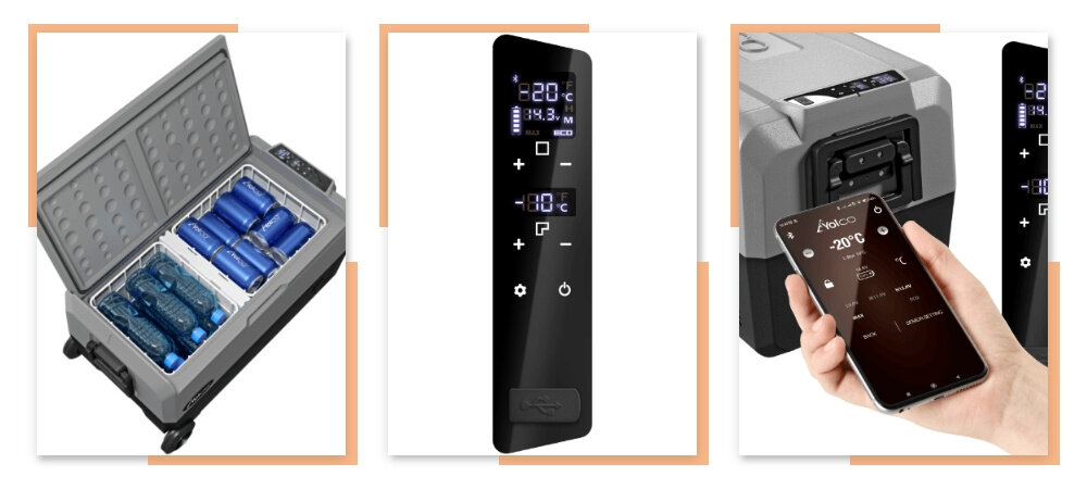 Lodowka YETICOOL TX36 Szary zalety udogodnienia nadajnik Bluetooth 5.0. panel sterowania wewnetrzne kosze