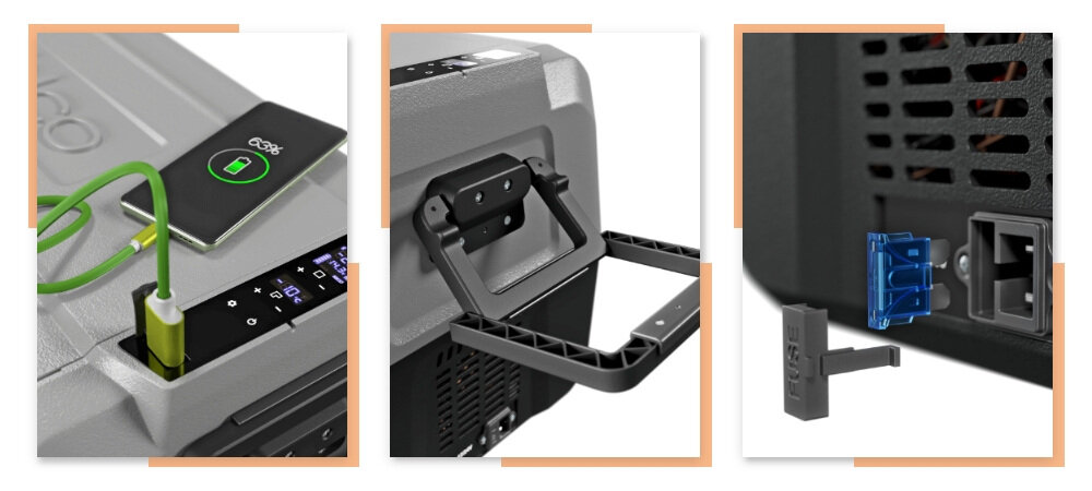 Lodowka YETICOOL TX36 Szary funkcje gniazdo USB-C Ergonomiczny uchwyt wielopoziomowe zabezpieczenie akumulatora