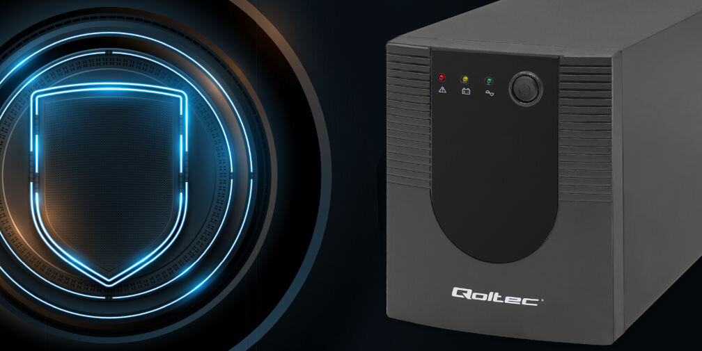 Zasilacz UPS QOLTEC Monolith 53775 modyfikowany przebieg sinusoidalny prosta budowa niskie ryzyko awarii moc pozorna 1200 VA skuteczna 720 W