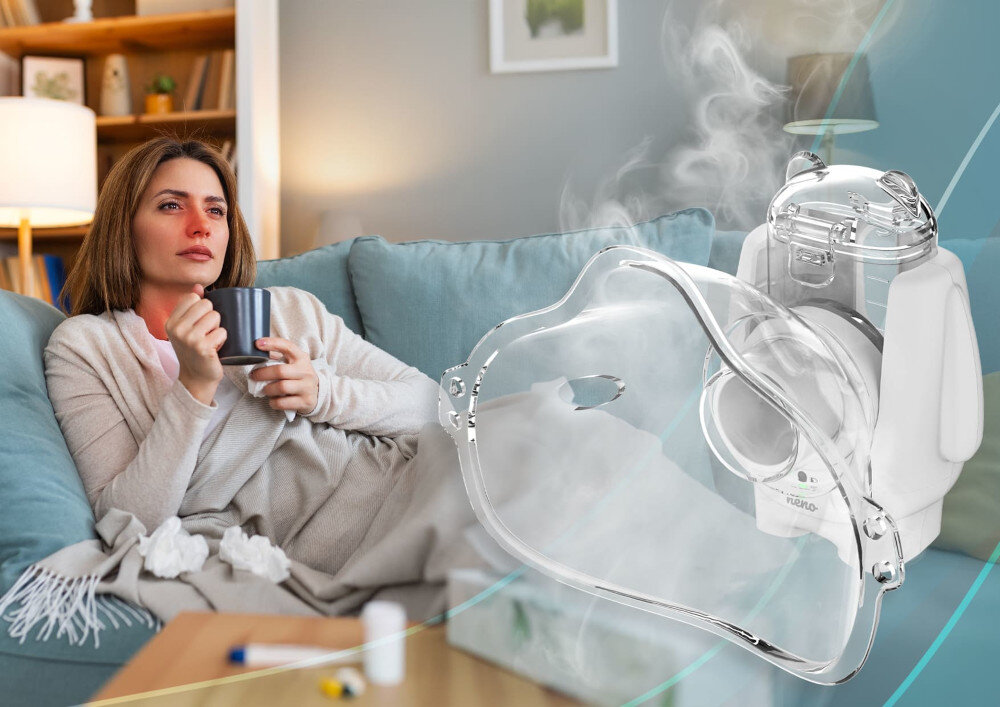 Inhalator nebulizator ultradźwiękowy NENO Atemo zdjęcie lifestyle Wyrób medyczny certyfikowany wyrób medyczny Neno Atemo
