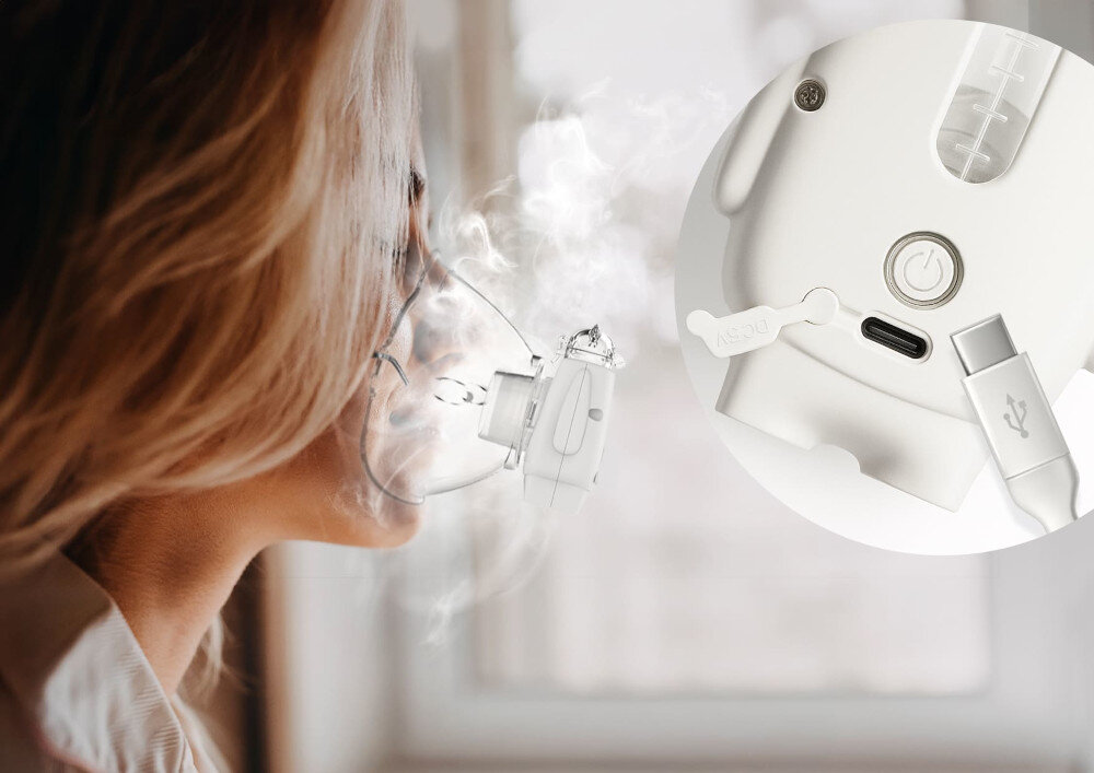 Inhalator nebulizator ultradźwiękowy NENO Atemo zdjęcie lifestyle Bezprzewodowy port USB-C
