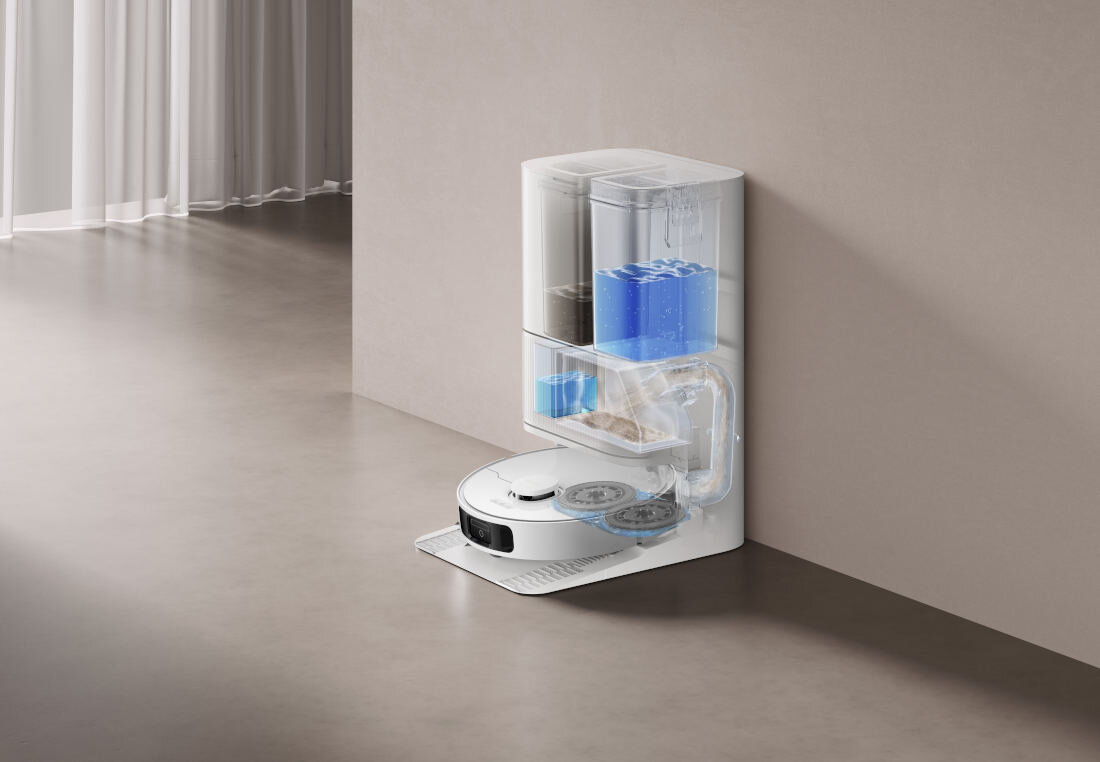 Robot sprzątający DREAME L40 Ultra CE Stacja PowerDock™  stacja opróżnia zbiornik na kurz, myje pady mopujące i suszy je