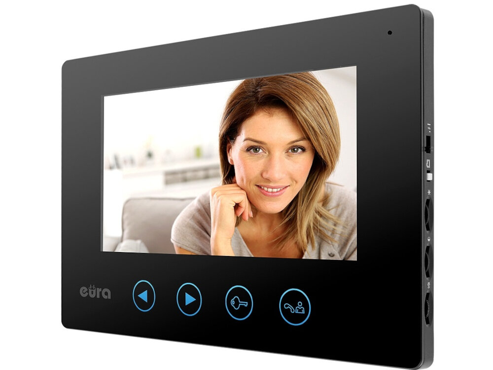 Wideodomofon EURA VDP-55A3 Czarny monitor VDA-06A3 7-calowy wyswietlacz intuicyjne pokretla regulacyjne 16 melodi gongu dedykowany przycisk przelacznik