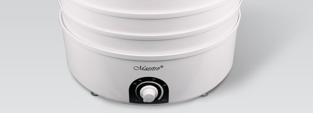 Suszarka do grzybów MAESTRO MR-766 Wszechstronność zastosowania suszenie warzywa owoce jagody zioła lecznicze regulacja temperatura ustawienia zakres 5 sit wysokość średnica