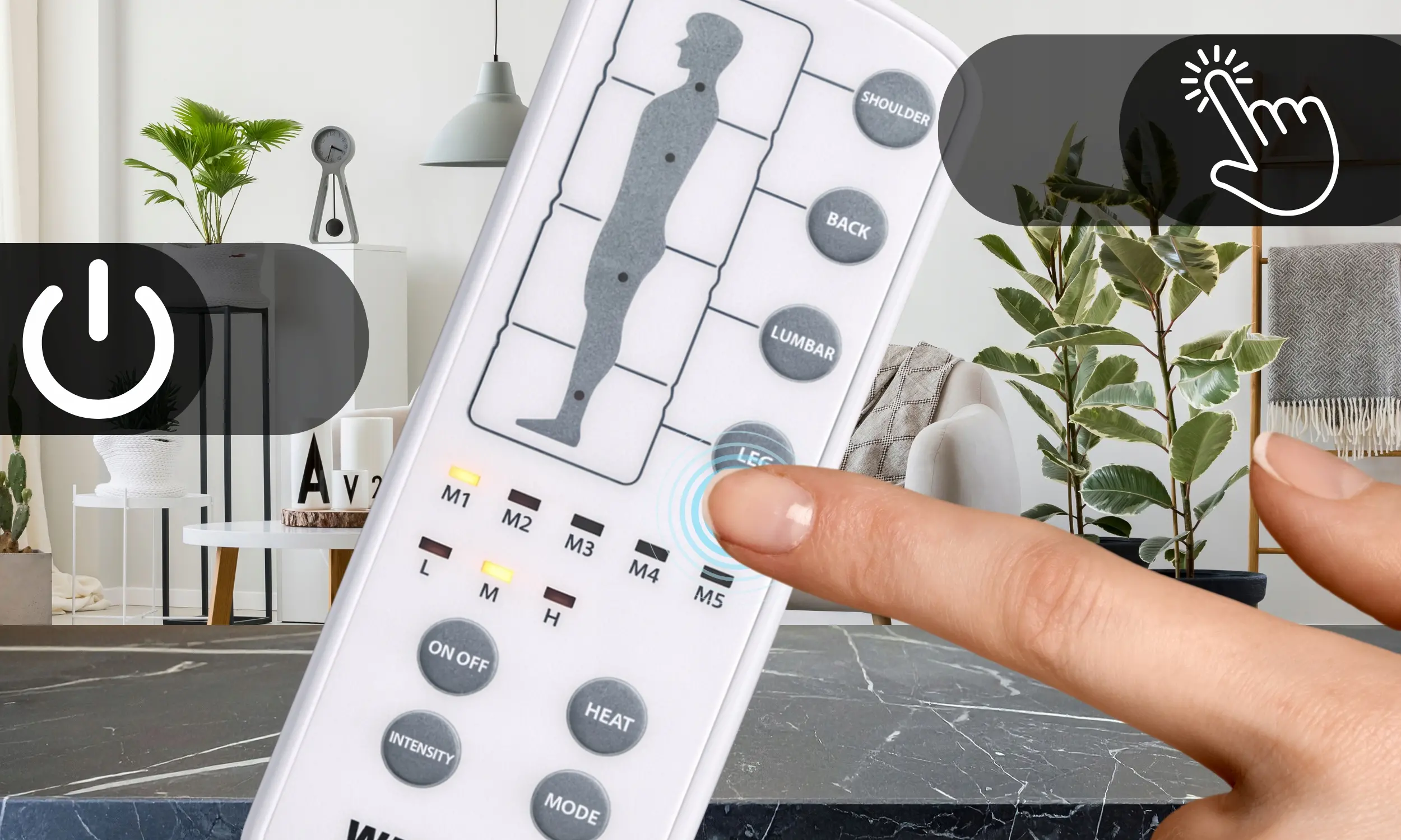 Pilot do maty masującej HeatMat Warmener z ikonami programów