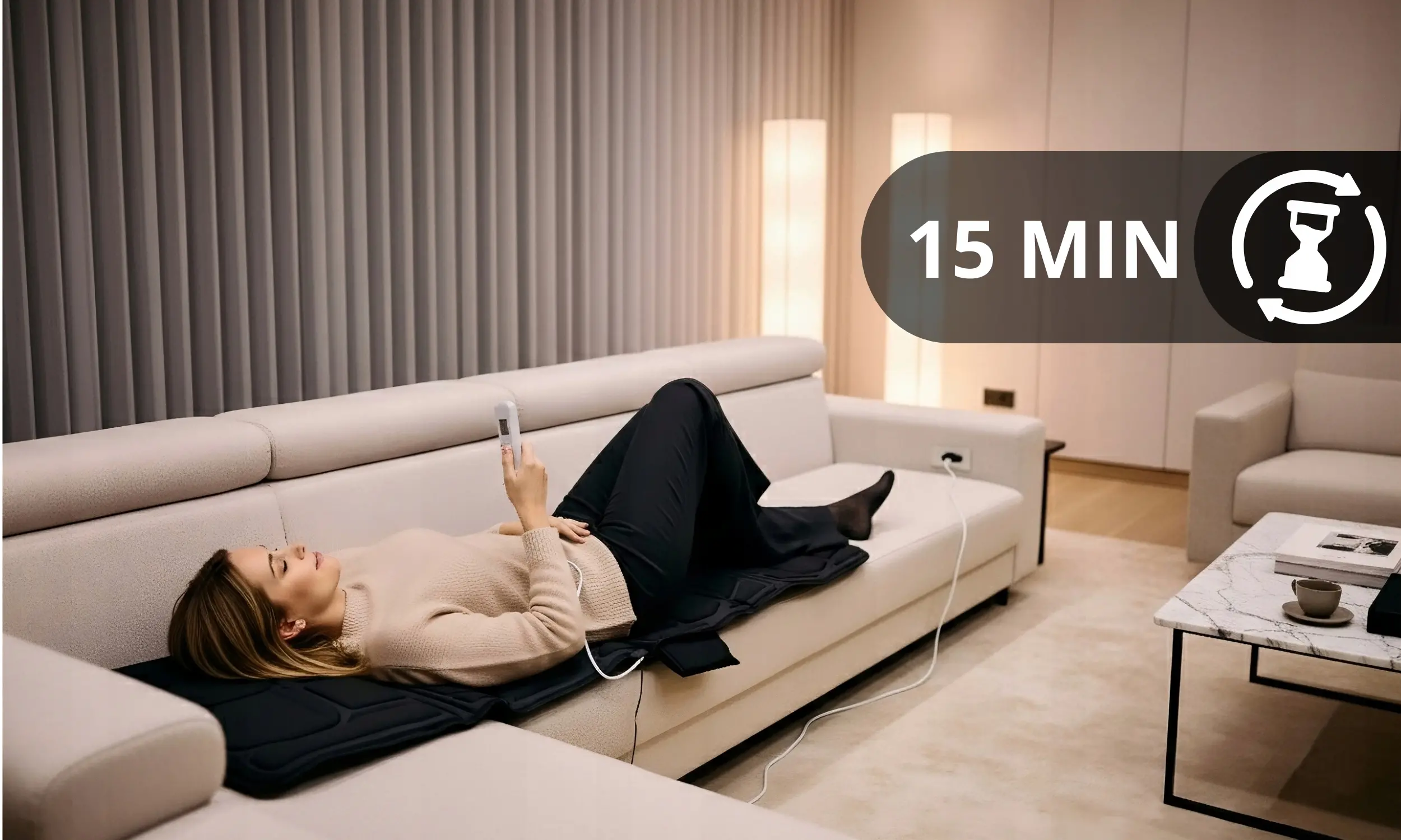 Zaznaczone strefy masażu na ciele użytkownika maty HeatMat Warmener