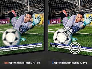 Upłynniacz Ruchu AI Pro dostępny w telewizorze Samsung The Frame Pro (2025). Telewizor dostępny w sklepach Media Expert.