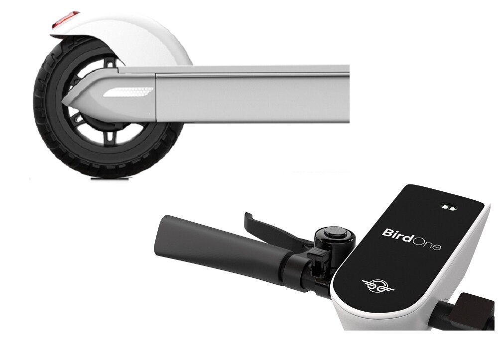 Hulajnoga elektryczna BIRD One Biały hamulce przedni hamulec elektryczny tylny hamulec bębnowy układu hamulcowy czuły