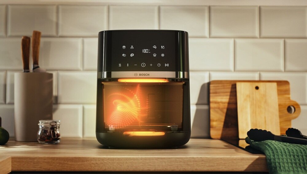 Air Fryer Frytkownica beztłuszczowa BOSCH Serie 4 MAF462B1 podwójna moc grzania, grzanie góra i dół, równomierne pieczenie, pyszne potrawy bez ciągłego przewracania, wygodnie, szybko, z odpowiednim efektem