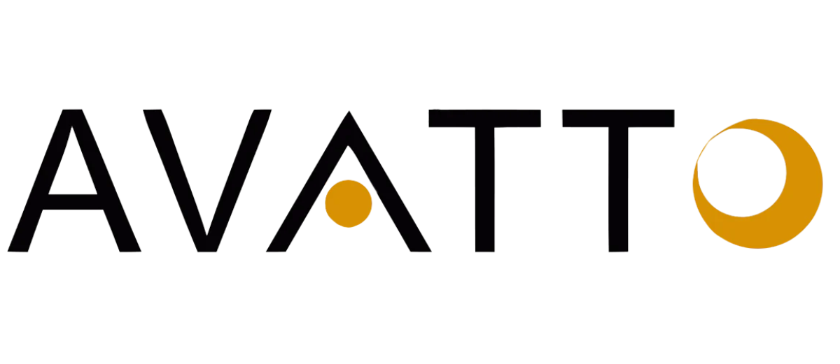 Logo z napisem \'AVATTO\' z pomarańczowym okręgiem na końcu.