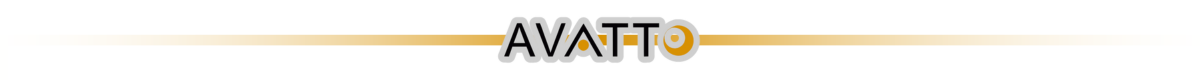 Logo z napisem \'AVATTO\' z poziomą, złotą linią przechodzącą przez środek.
