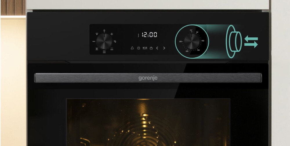 PIEKARNIK GORENJE BO6635E01B pokrętła PushPull sterowanie panel ustawienia regulacja wygoda bezpieczeństwo