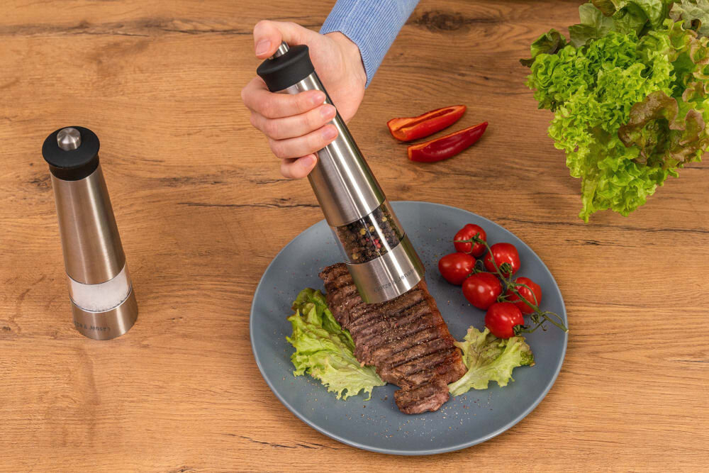 Zestaw młynków do przypraw GÖTZE & JENSEN KA102N stal nierdzewna podświetlenie