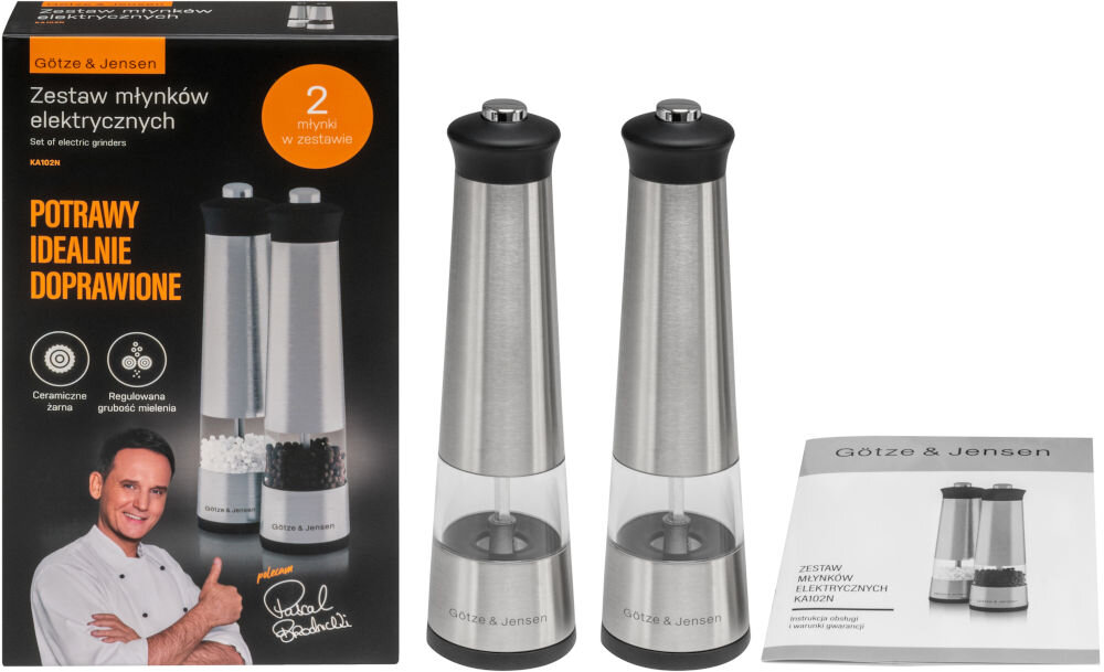 Zestaw młynków do przypraw GÖTZE & JENSEN KA102N elementy zasilanie