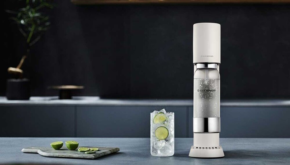 Saturator SODASTREAM Enso Beżowy elegancki design, matowe wykończenie, minimalistyczna forma, estetyczne urządzenie