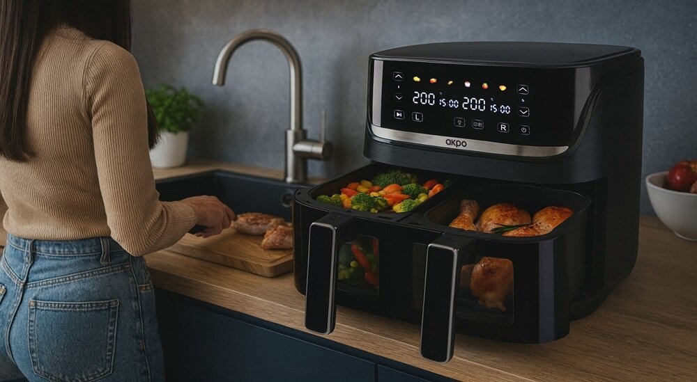 Air Fryer Frytkownica beztłuszczowa AKPO ABF 900CY elegancja, styl, smukła sylwetka, minimalistyczna kolorystyka