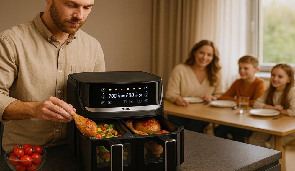 Air Fryer Frytkownica beztłuszczowa AKPO ABF 900CY dwie niezależne szuflady, jednoczesne przygotowanie różnych potraw