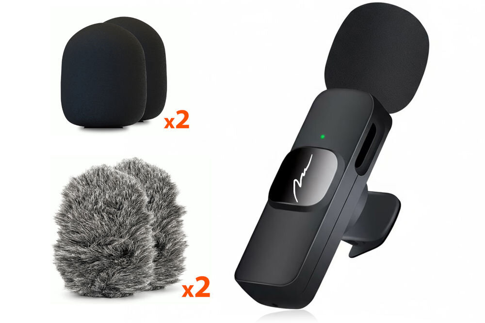System bezprzewodowy MEDIA-TECH MT416 Zestaw akcesoriów mikrofonu MT416: dwa czarne filtry piankowe oraz dwie osłony przeciwwietrzne typu deadcat