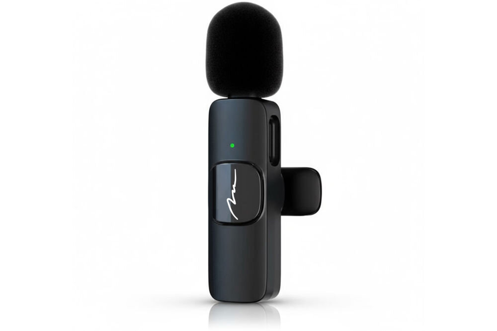 System bezprzewodowy MEDIA-TECH MT416 Czarny bezprzewodowy mikrofon krawatowy Media-Tech MT416 z widoczną diodą kontrolną i klipsem