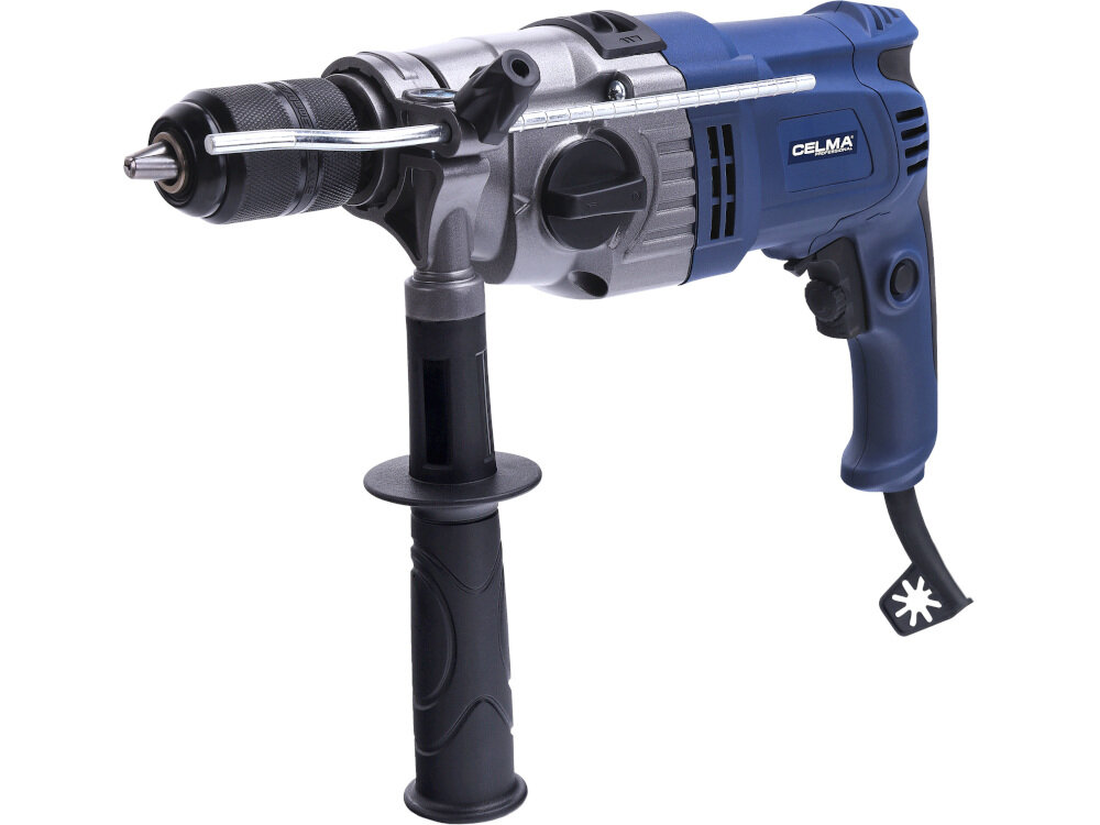 Wiertarka udarowa CELMA PROFESSIONAL PRCz 13IEO świetne parametry techniczne solidne wykonanie niezawodność ergonomiczna kompaktowa budowa niska waga 3,6 kg do wiercenia otworów w metalu drewnie tworzywach sztucznych materiałach budowlanych do wkręcania i wykręcania wkrętów i śrub o maksymalnej średnicy 6 mm silnik o mocy 1050 W 2-biegowa przekładnia dłuższy czas pracy dłuższa żywotność optymalne przeniesienie energii spokojna praca maksymalna częstotliwość udarów na I biegu do 17600/min na II biegu do 44800/min