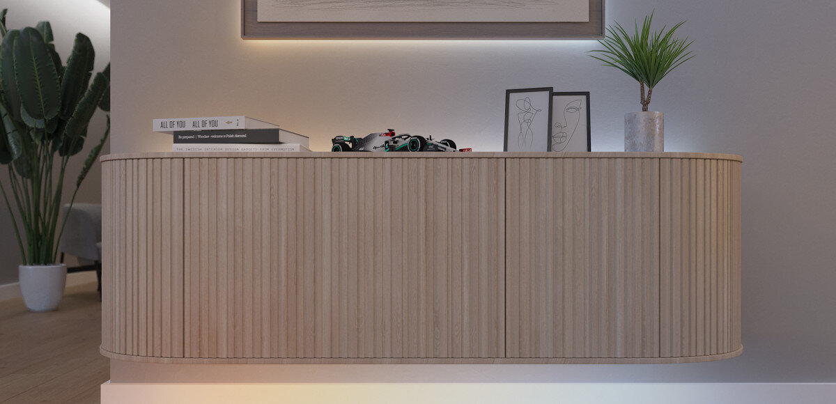 Taśma LED PHILIPS HUE 929004610402 Flux 3 m Bluetooth/ZigBee, pełne spektrum, białe odcienie, ciepłe barwy, chłodne światło, Minimalistyczna komoda podświetlona od góry i dołu taśmami LED Philips Hue