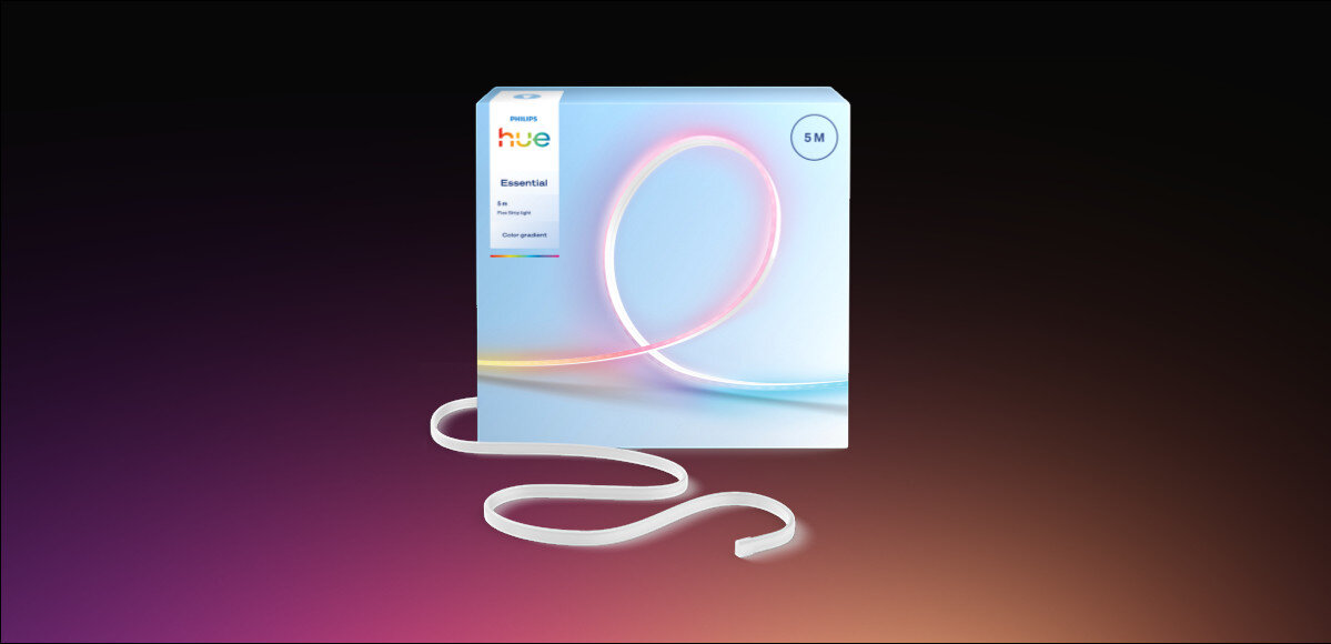 Taśma LED PHILIPS HUE Essential Neon Flex 929004295101 5 m Bluetooth, Zestaw, taśma, zasilacz, instrukcja, Opakowanie taśmy LED Philips Hue Essential 5m Color gradient.