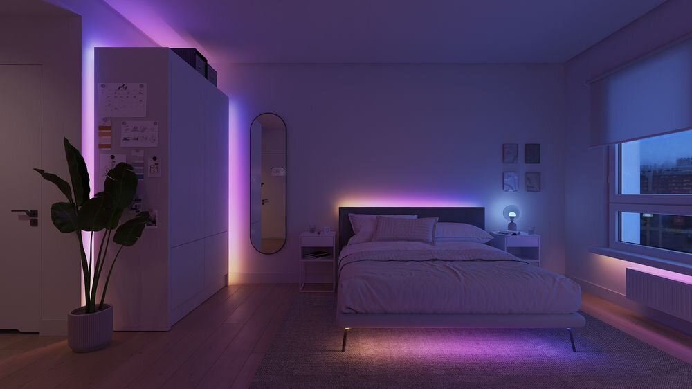 Taśma LED PHILIPS HUE Essential Neon Flex 929004295101 5 m Bluetooth, inteligentna, taśma, sterowanie, aplikacja, Kolorowe podświetlenie łóżka i mebli w sypialni.