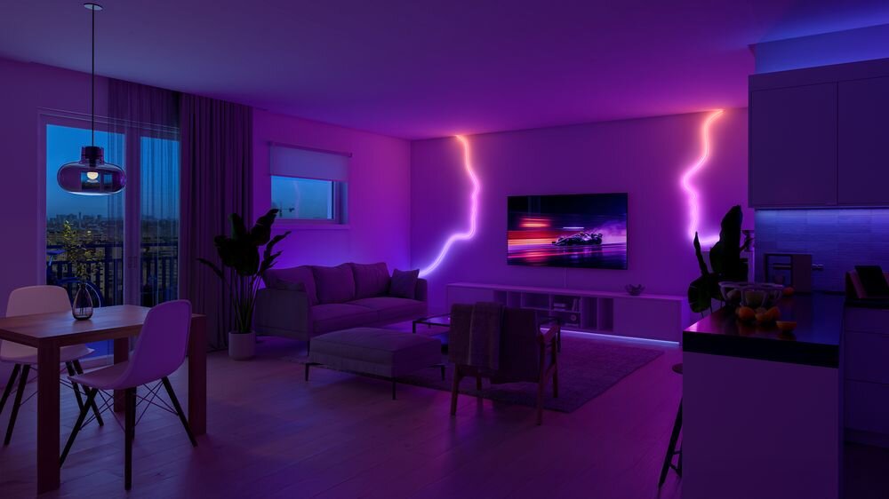 Taśma LED PHILIPS HUE Essential Neon Flex 929004295101 5 m Bluetooth, elastyczna, taśma, dekoracja, kształty, Ozdobna, pofalowana taśma LED na ścianie.
