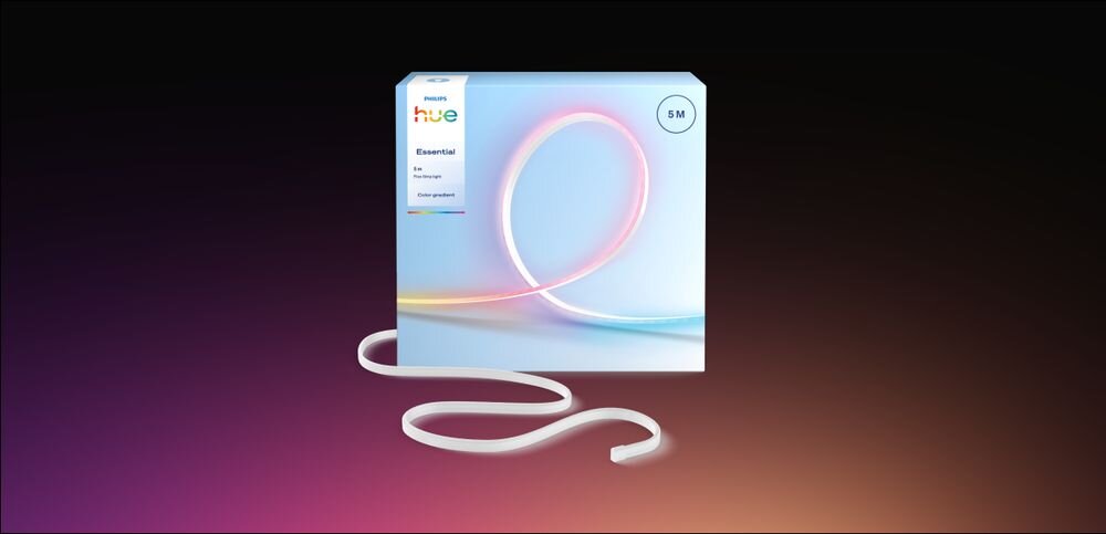 Taśma LED PHILIPS HUE Essential Neon Flex 929004295101 5 m Bluetooth, taśma, instrukcja, zawartość, opakowanie, Opakowanie giętkiej taśmy LED do dekoracji.