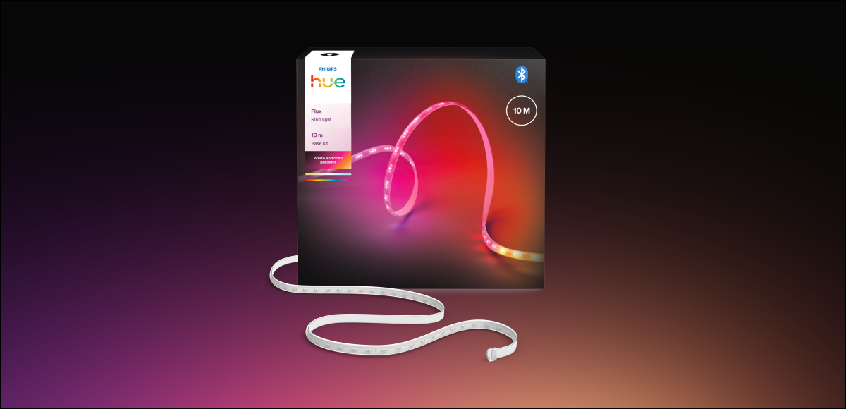 Taśma LED PHILIPS HUE 929004610802 Flux 10 m Bluetooth/ZigBee, zawartość zestawu, elementy produktu, podsumowanie kompletu, główne komponenty, Opakowanie taśmy LED Philips Hue Flux z widocznym elastycznym paskiem świetlnym