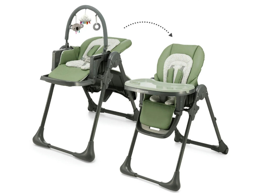 Krzesełko do karmienia KINDERKRAFT Tummie Zielony dwie funkcje lezaczek krzeselko do karmienia regulacja oparcia i podnozka dla dzieci od 6 do 36 miesiaca zycia obciazenie do 15 kg