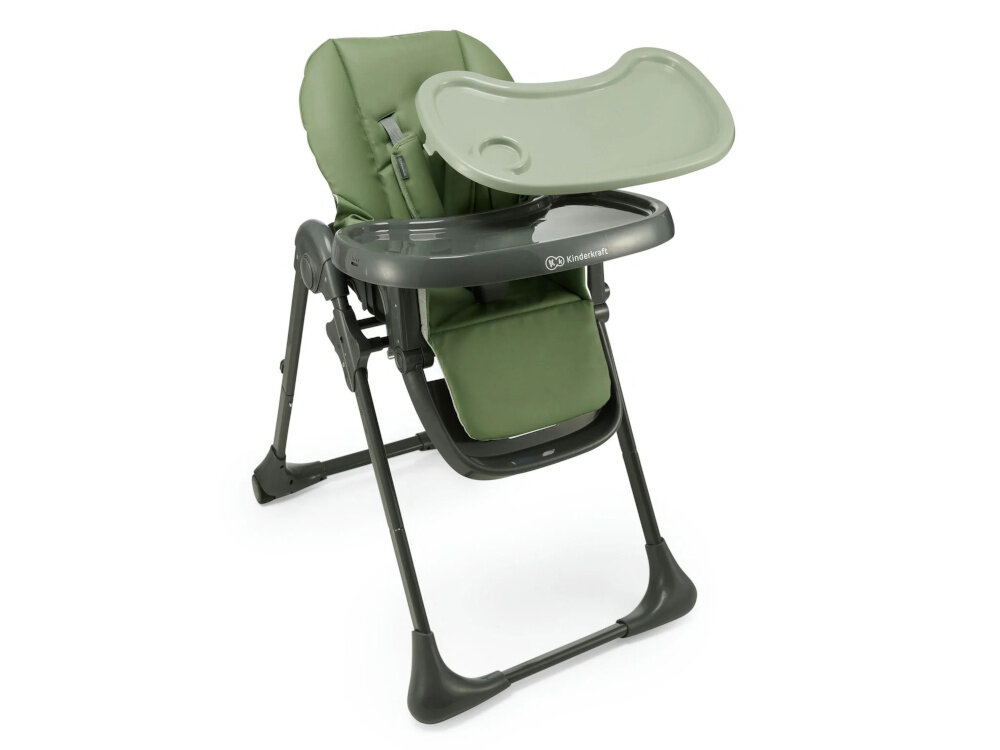 Krzesełko do karmienia KINDERKRAFT Tummie Zielony zintegrowany blat ze zdejmowana tacka do kontaktu z zywnoscia latwe czyszczenie montaz przechowywanie na tylnych nogach regulacja w 3 odleglosciach od siedziska