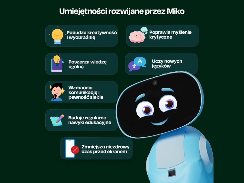 Zabawka Miko Robot Edukacyjny v3 czerwony wspierany sztuczną inteligencją odpowiada na pytania, inteligentny robot, nauka, śmiech i zabawa