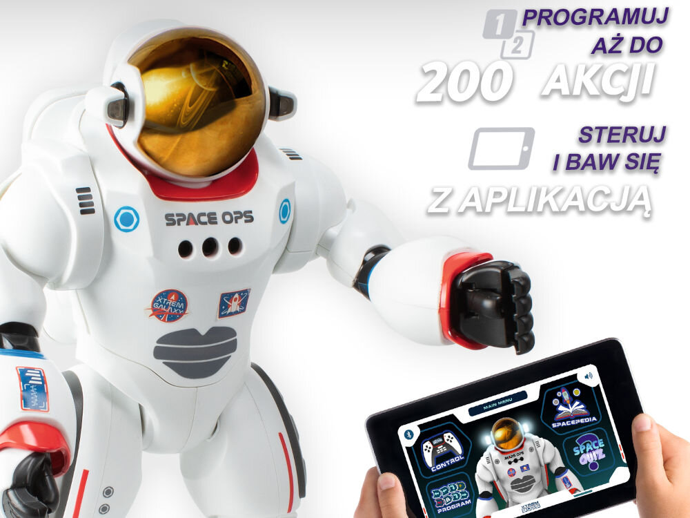 Robot zdalnie sterowany XTREM BOTS Charlie The Astronauta XT3803085 Robot Xtrem Bots Charlie Astronauta z możliwością programowania do 200 akcji i sterowania poprzez dedykowaną aplikację mobilną.