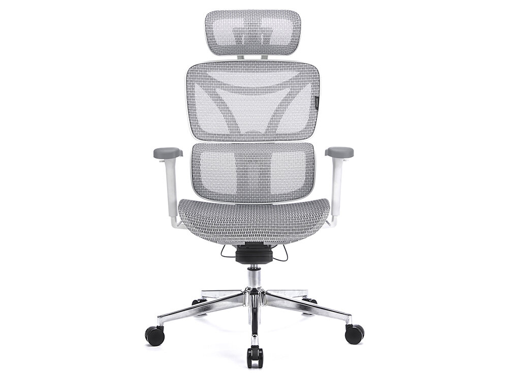 LVN SYSTEM Control Pro Siedzisko, oparcie i zagłówek splotu mesh różnym stopniom naprężenia siatki fotel przedstawiony od przodu