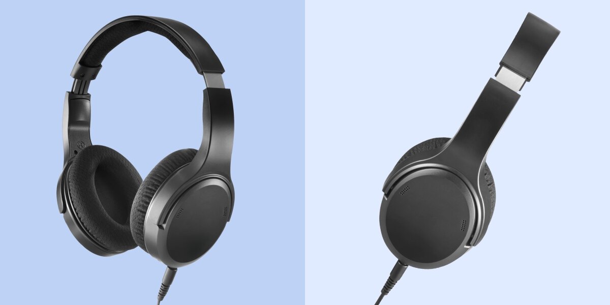 Słuchawki nauszne HAMA Over-Ear&nbsp;221846 - Dźwięk pod kontrolą, regulacja głośności, słuchawki nauszne po skosie oraz z boku na niebieskim tle