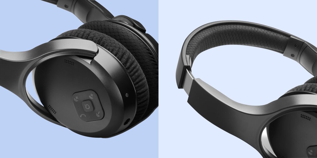 Słuchawki powietrzne HAMA Telewizyjne Piaskowy Zbliżenie na muszlę słuchawek Hama z przyciskami sterującymi oraz miękko wyściełany, regulowany pałąk.