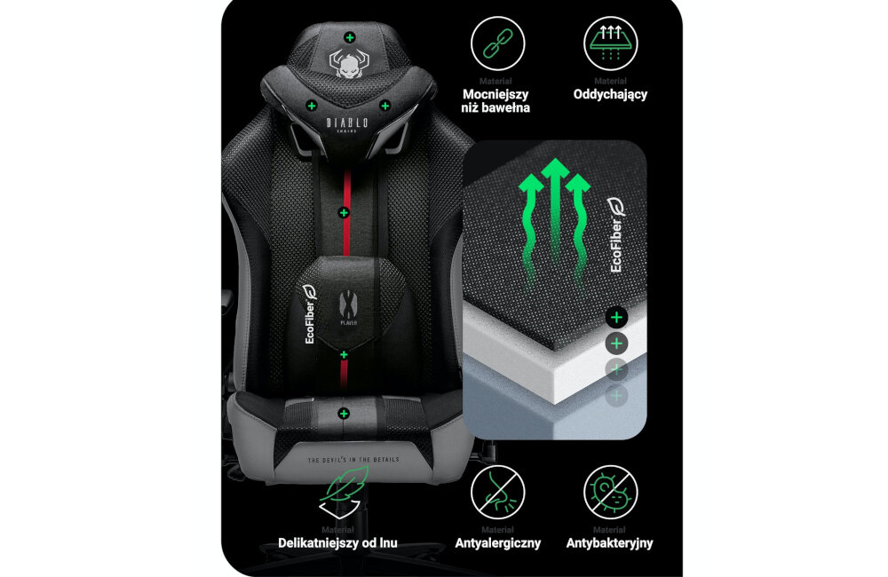 Fotel DIABLO CHAIRS X-Player 2.0 L Biało-czarny odporność niezawodność ekoskóra uszkodzenia