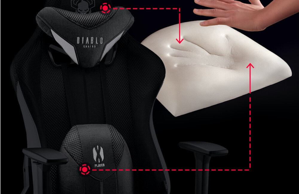 Fotel DIABLO CHAIRS X-Player 2.0 L Biało-czarny poduszka lędźwiowa zagłówek pianka Memory