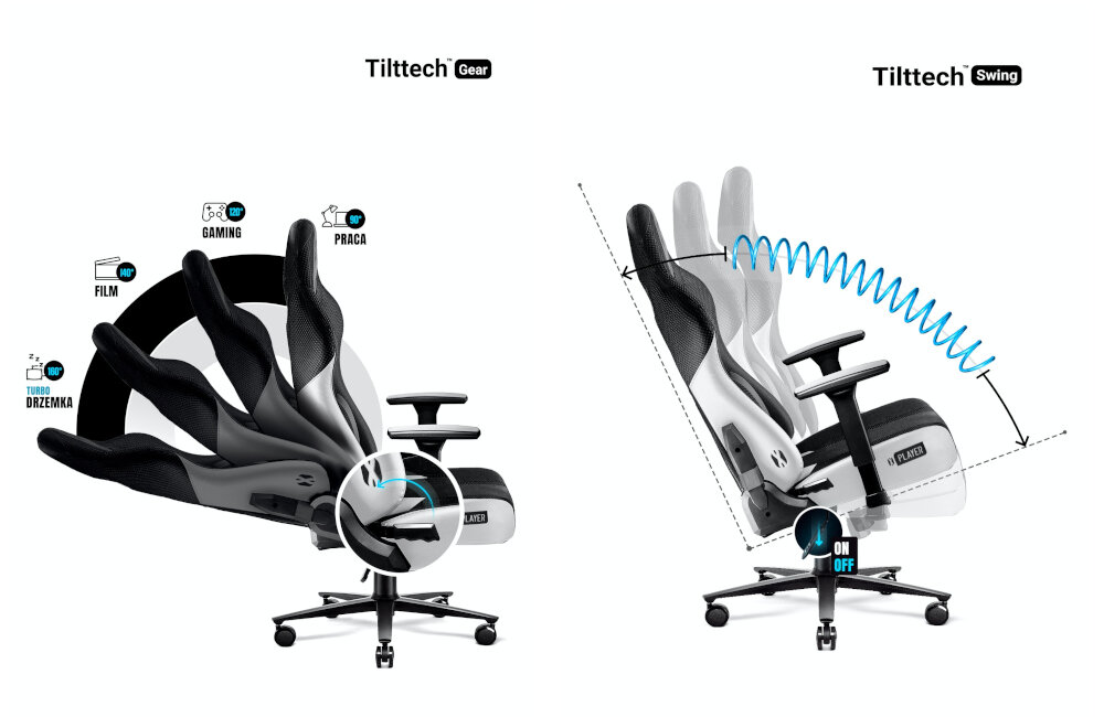 Fotel DIABLO CHAIRS X-Player 2.0 L Biało-czarny siedzisko funkcja bujania