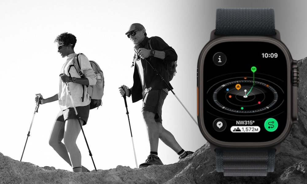Apple Watch Ultra 3 bieżąca lokalizacja, początek szlaku czy obozowisko Punkty z dostępem do sieci komórkowej - kompas zapisanymi punktami