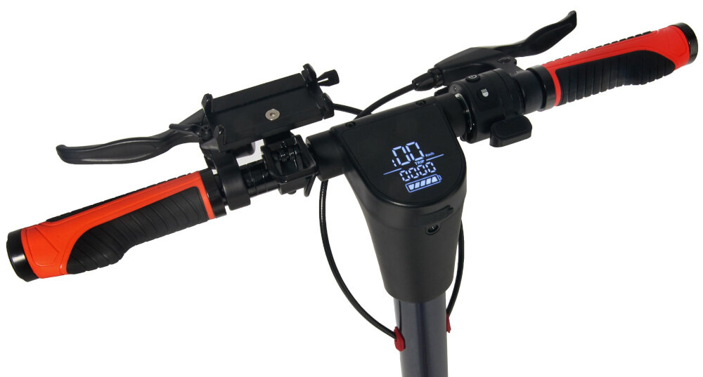 Hulajnoga elektryczna RED BULL RB-RTAKEUP10-10 Granatowo-czerwony minimalistyczna kierownica w ksztalcie litery T intuicyjny wyswietlacz LED uchwyt na telefon gniazdo łądowania USB-A