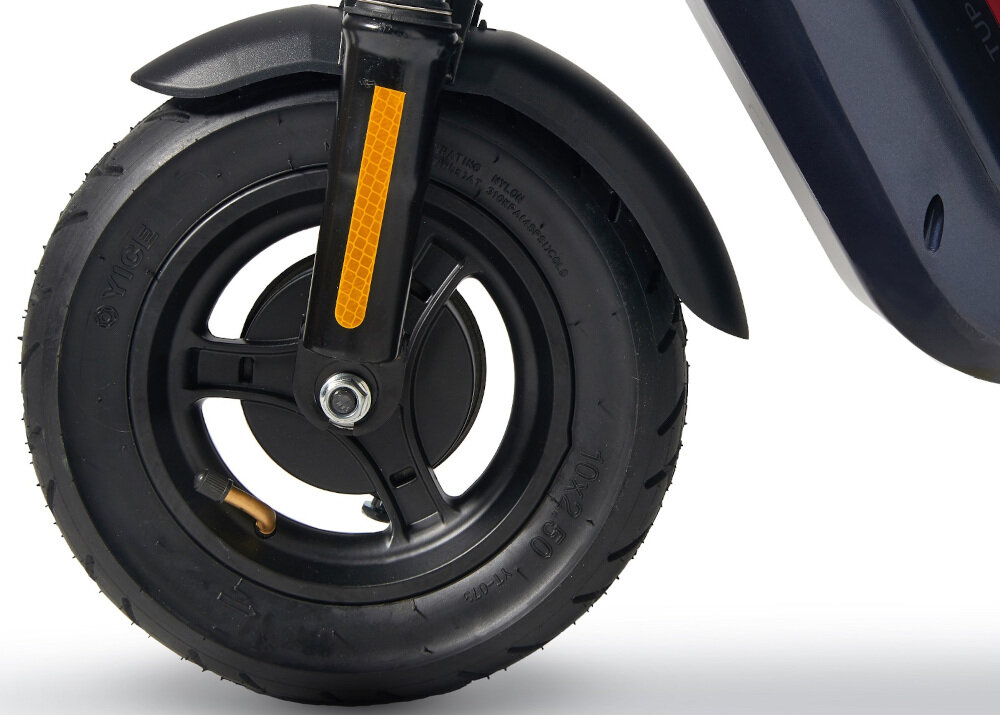 Hulajnoga elektryczna RED BULL RB-RTAKEUP10-10 Granatowo-czerwony kola duze 10-calowe pompowane opony tlumia nierownosci amortyzuja wstrzasy minimalizuja uszkodzenia