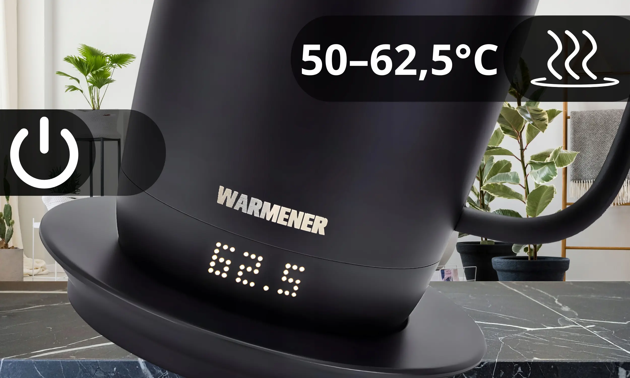 Kubek Warmener z gorącą kawą na podstawce grzewczej