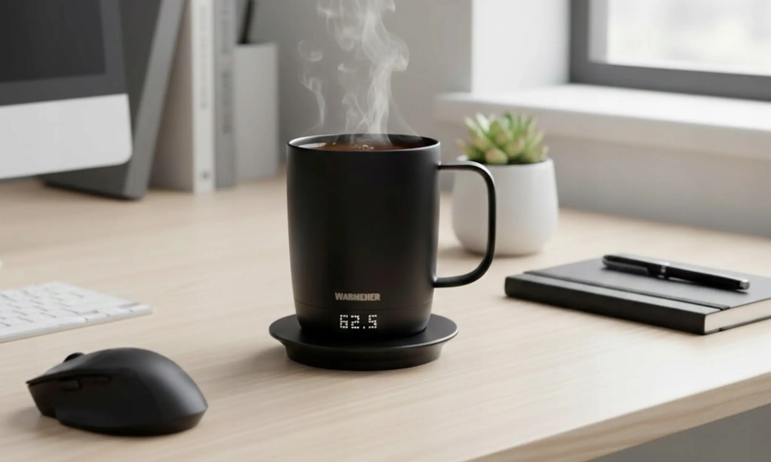Kubek Warmener na biurku w biurze
