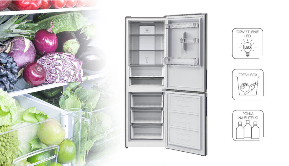 Lodówka MPM 357-FF-30 Nofrost Srebrna wyposażenie LED