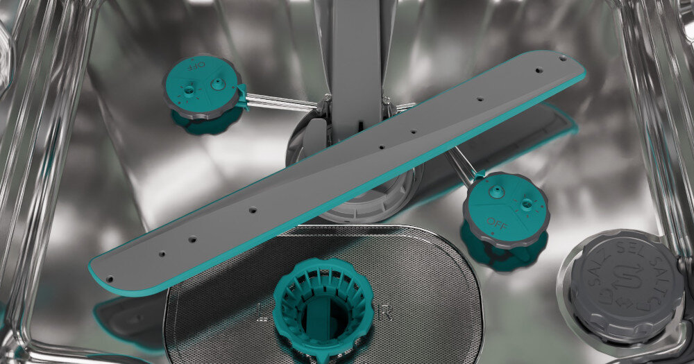 Zmywarka HISENSE HV673B66 zdjęcie lifestyle dysze wodne niebieski kolor dno zmywarki śmigło dokładne czyszczenie strumienie wody